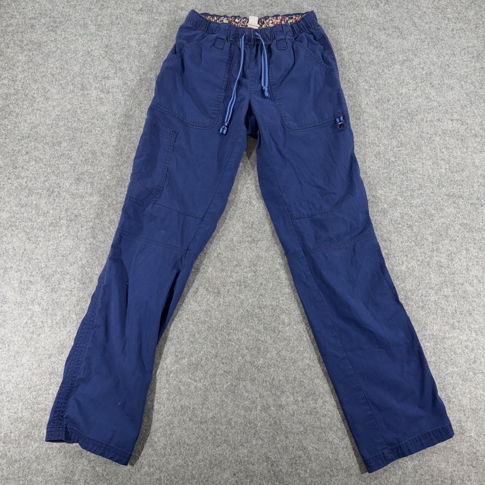 Maevn Navy Blue Cargo Scrub Pants Drawstring Floral Waistband XXS
